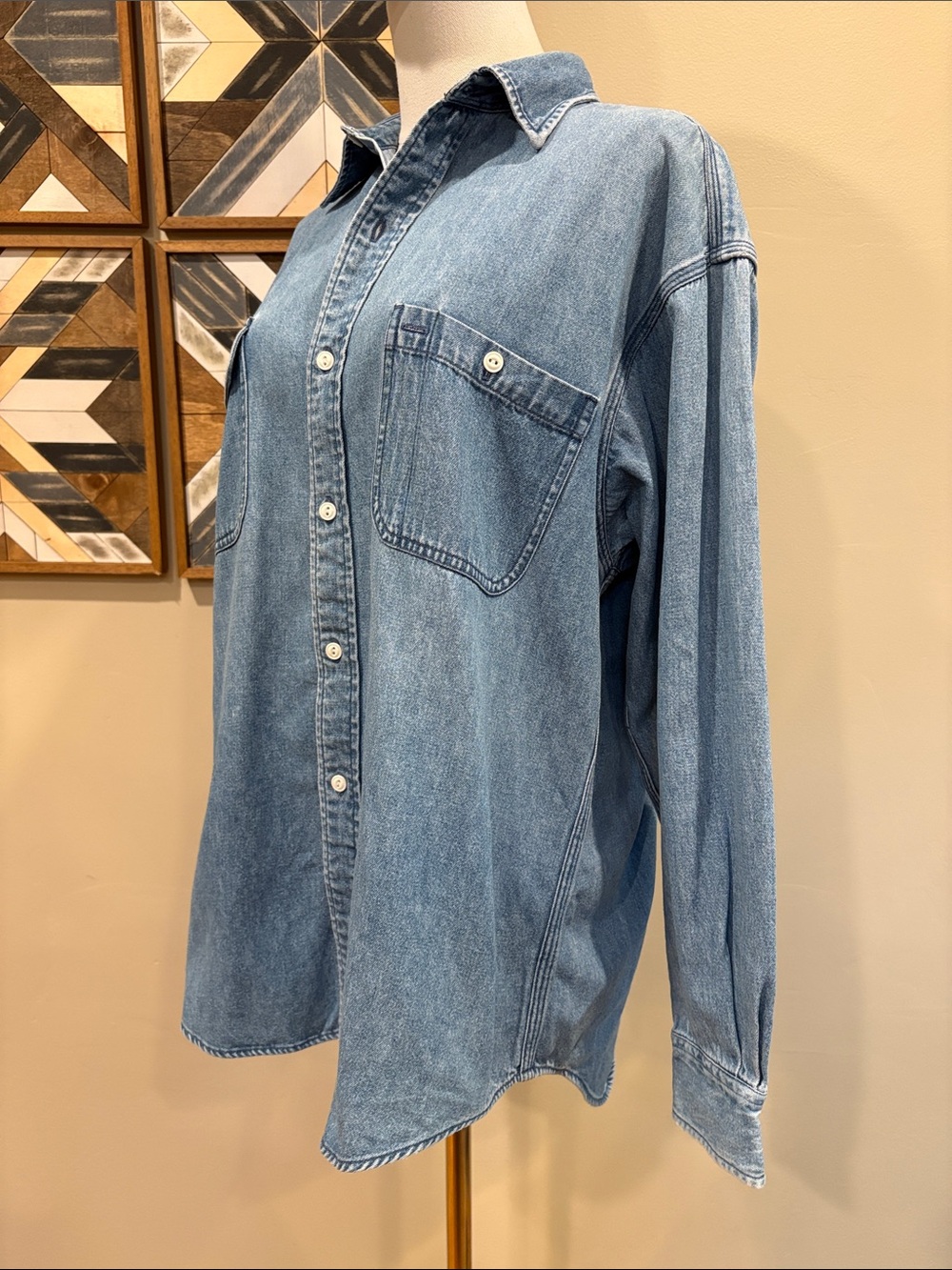 Vintage Ralph Lauren 90s Light Blue Denim Button-Front Workshirt Unisex Medium - Picture 3 of 10